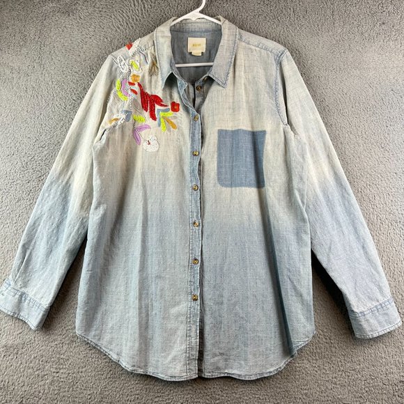 Maeve Tops - Maeve Anthropologie Boise Embroidered Shirt Button Up Metallic Top Size L